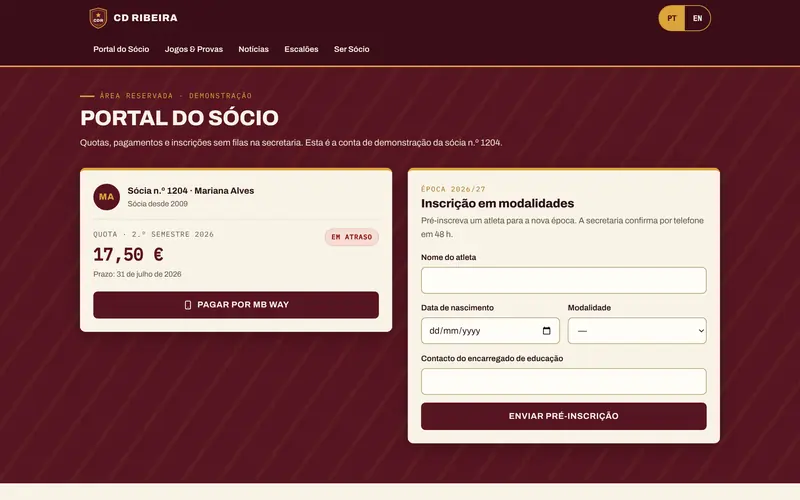 Área de sócio de exemplo: a quota do semestre e o estado.