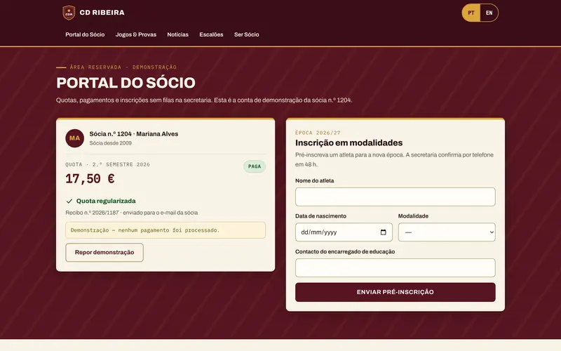 O pagamento MB Way simulado: a quota passa a paga.