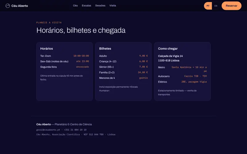 Horários, preços dos bilhetes e como chegar.