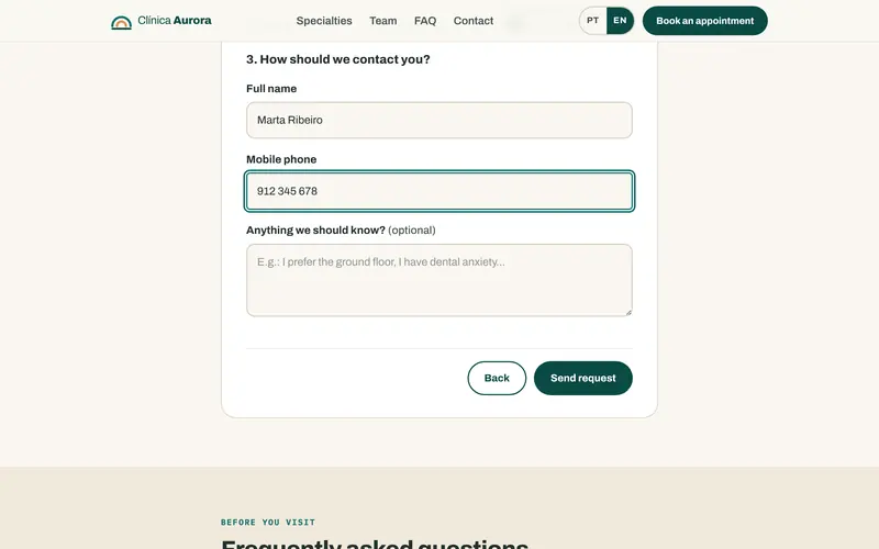 Step 3: name and mobile, with an optional note.