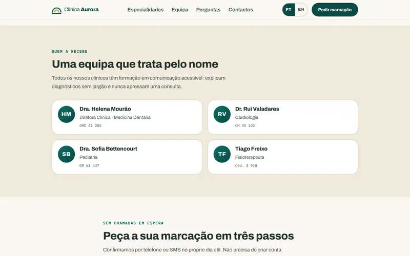 A equipa, com cargo e número de cédula.