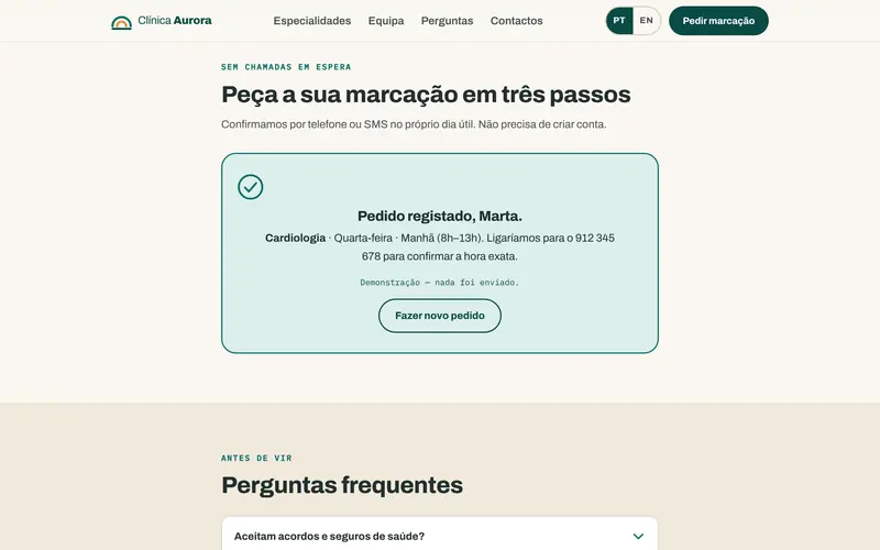 No fim, o resumo do pedido.