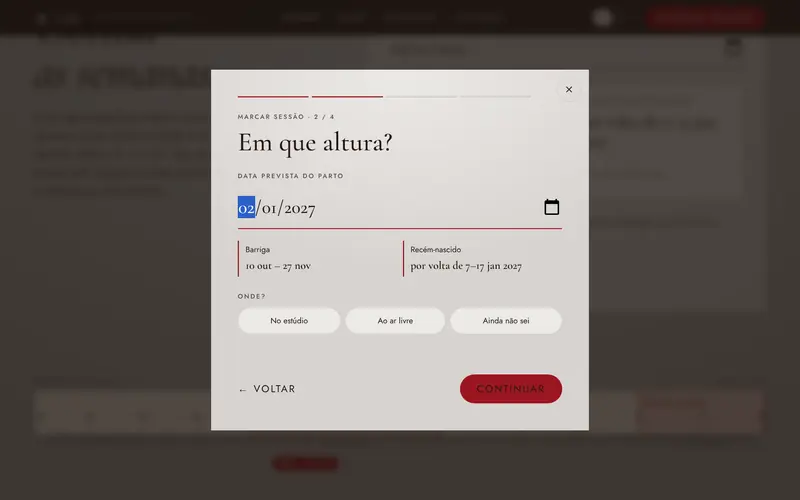 A marcação, com as janelas da data prevista.