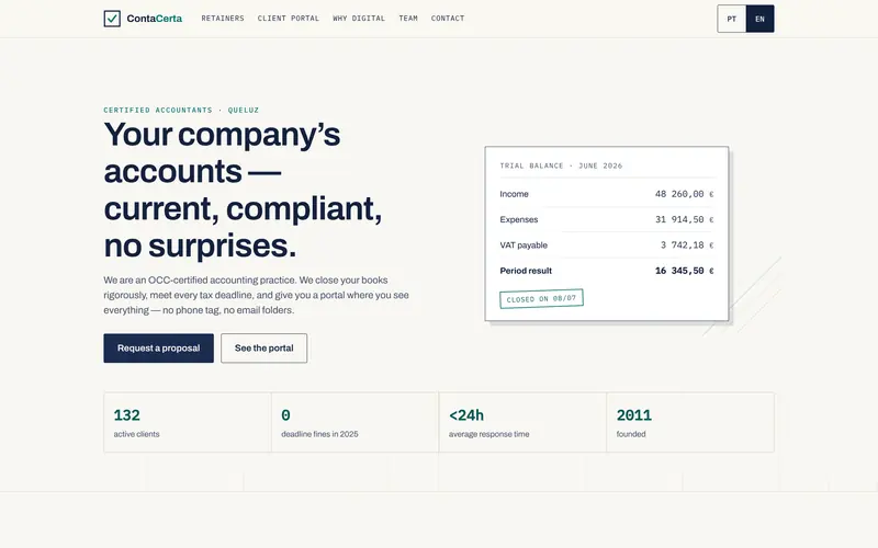 Home: the practice, its numbers and the proposal request.