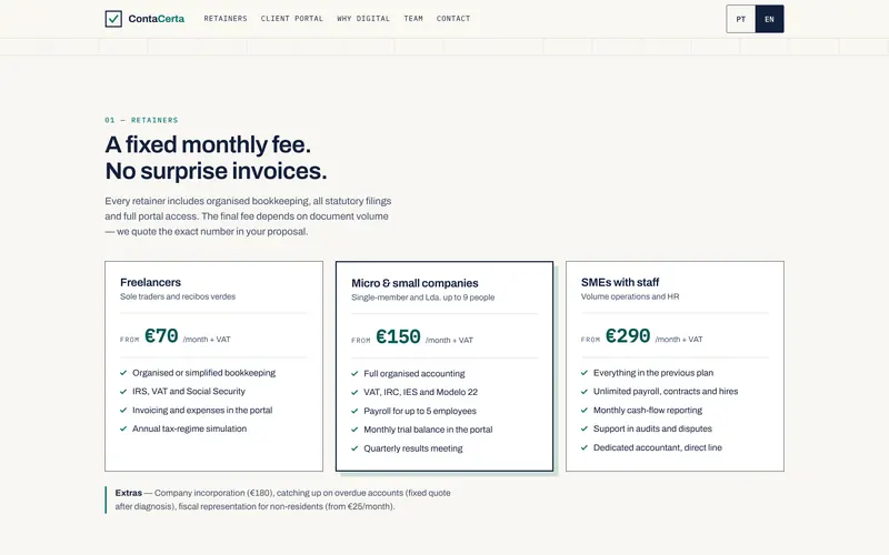 The plans: monthly price, what’s included and extras.