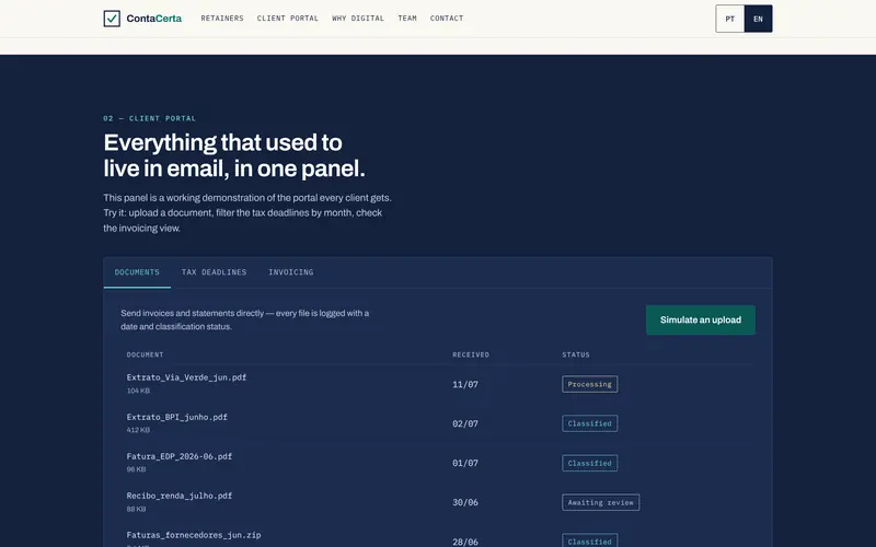 Sample portal: documents sent and their status.