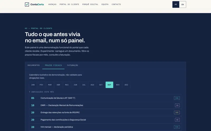 Os prazos fiscais do mês, num calendário de exemplo.