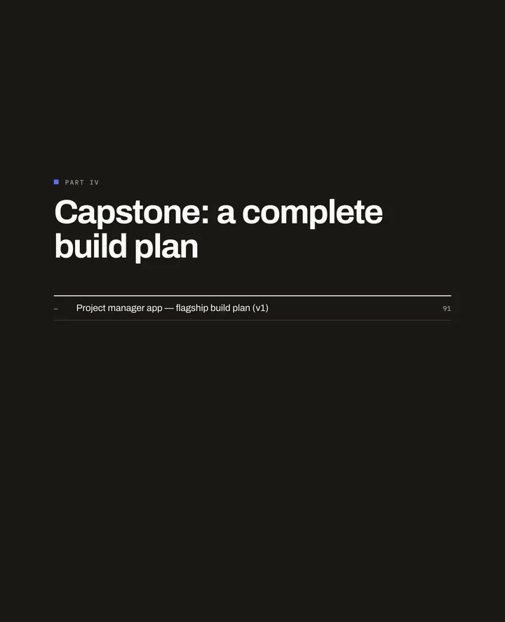 Becoming a Senior Engineer, page 90: Dark opener of Part IV, Capstone: a complete build plan