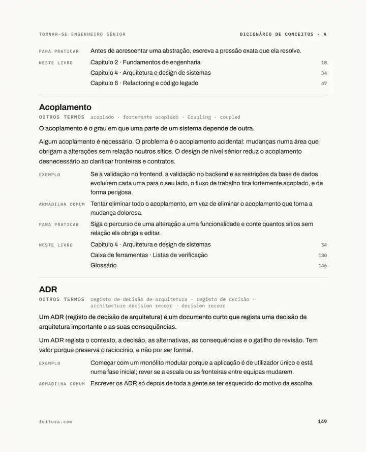 Tornar-se engenheiro sénior, página 149: Fim da entrada Abstração e as entradas seguintes