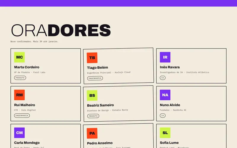Os oradores, com cargo, empresa e trilha.