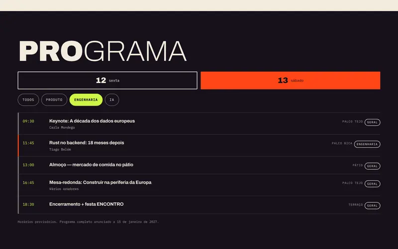 Programa: segundo dia, só a trilha de engenharia.