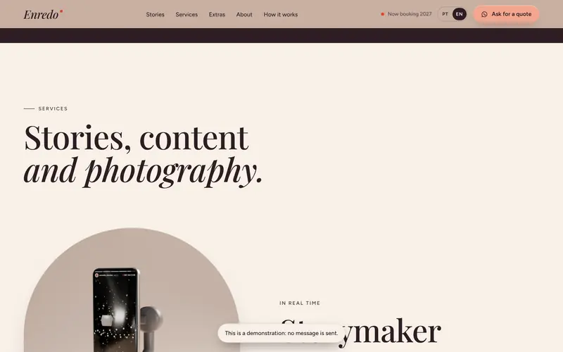 The services: storymaker, brand content and photography.