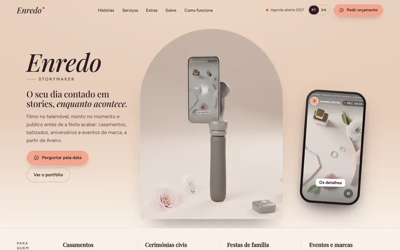 A abertura: o gimbal, o telemóvel em direto e o pedido de data.