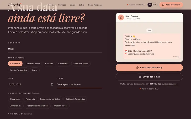 O pedido, com a mensagem a escrever-se ao lado.