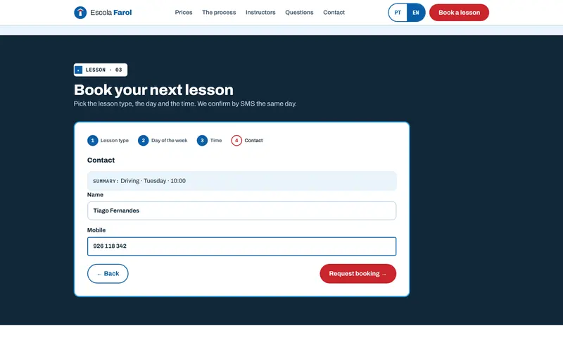 The contact details, with a summary of the lesson.