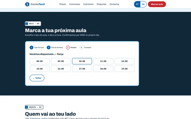 Escolher a hora, com a aula e o dia no passo anterior.