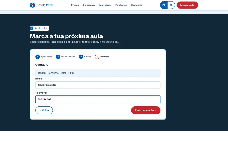 O contacto, com o resumo da aula pedida.