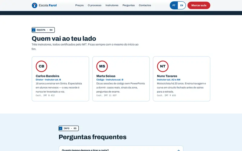 Os instrutores, com categoria e certificação.