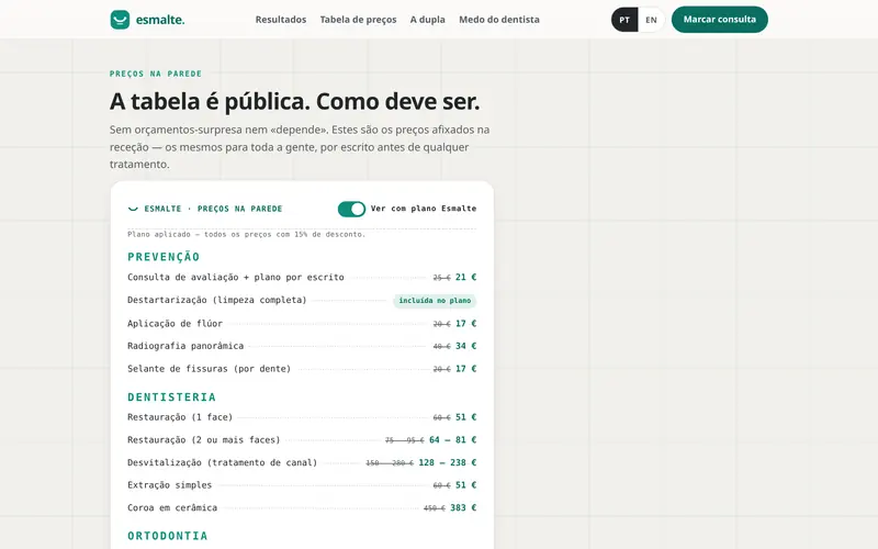 Com o plano ligado, a tabela recalcula os preços.