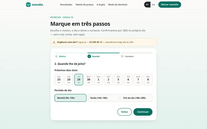Passo 2: o dia e o período, com os já ocupados assinalados.