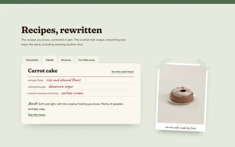 A recipe rewritten: what goes, what comes in, and the result.