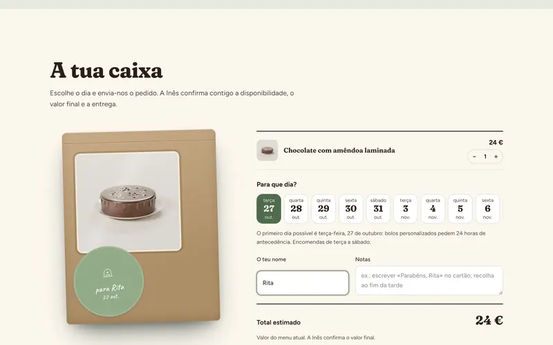 A caixa pronta, com o dia e o total.