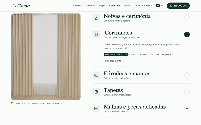 Serviços abertos um de cada vez, com etiquetas e ligações.