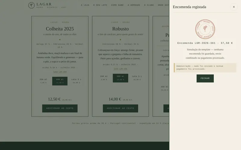 O fim do checkout: o número e o total da encomenda.