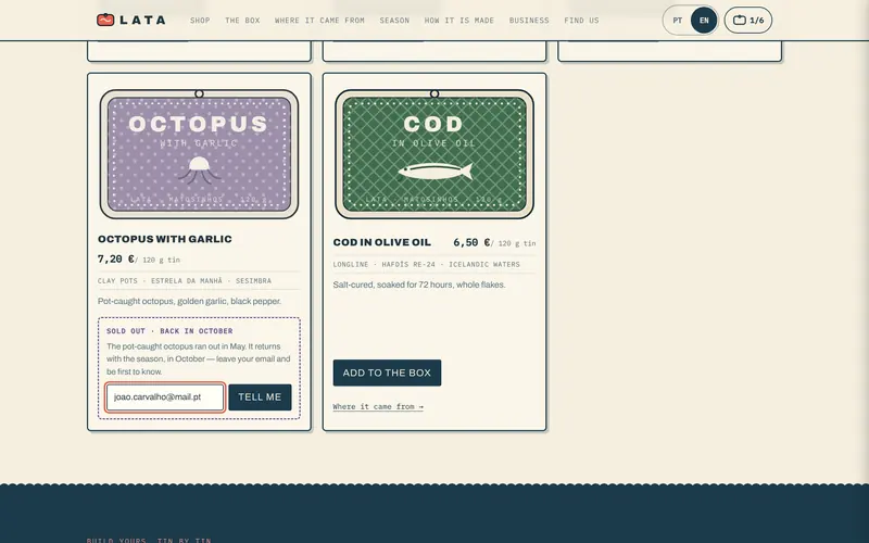 A sold-out tin: leave an email to hear when it’s back.