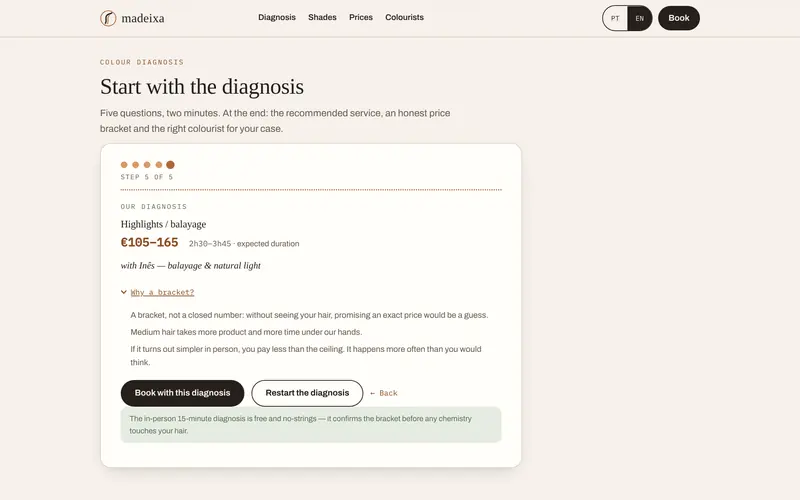 The result: service, price range, time and the reasons.