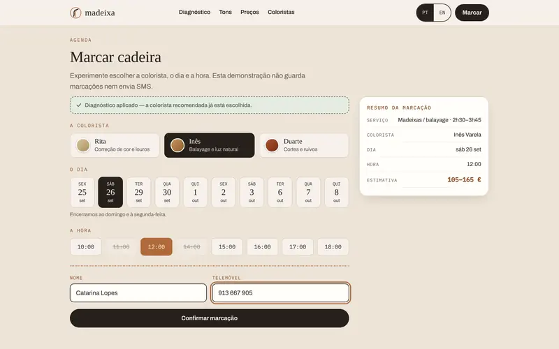 Dia, hora e contacto, com o recibo sempre ao lado.