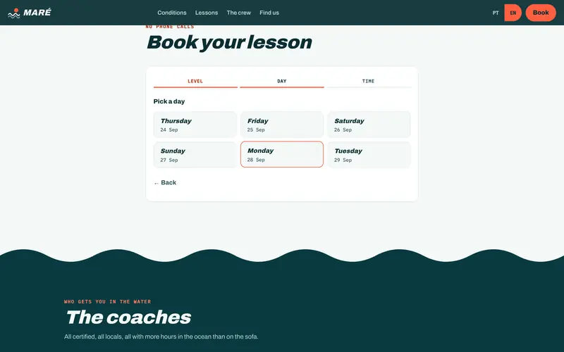 Booking: first the level, then the day.