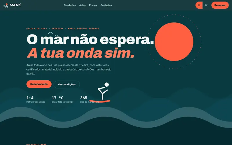 Página inicial: a escola, os números e a reserva à mão.