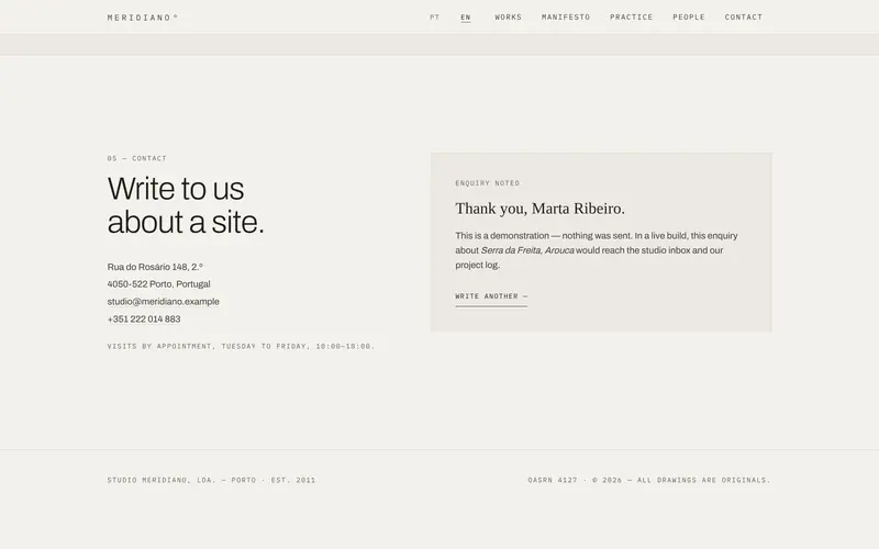 And the confirmation, with the name and site given.