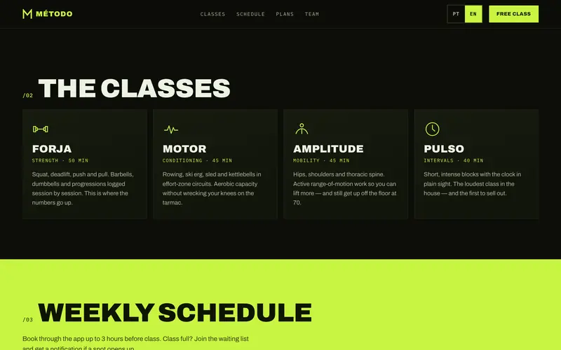 The four class types, each with its focus and length.