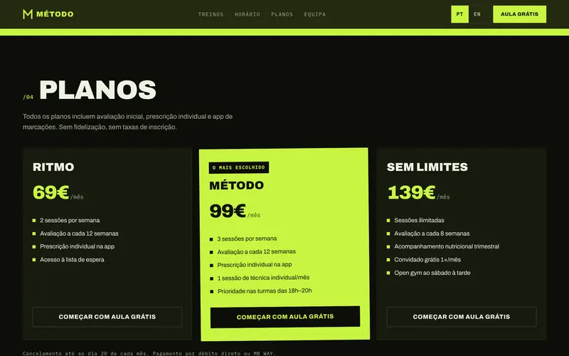 Três planos, com o mais escolhido em destaque.