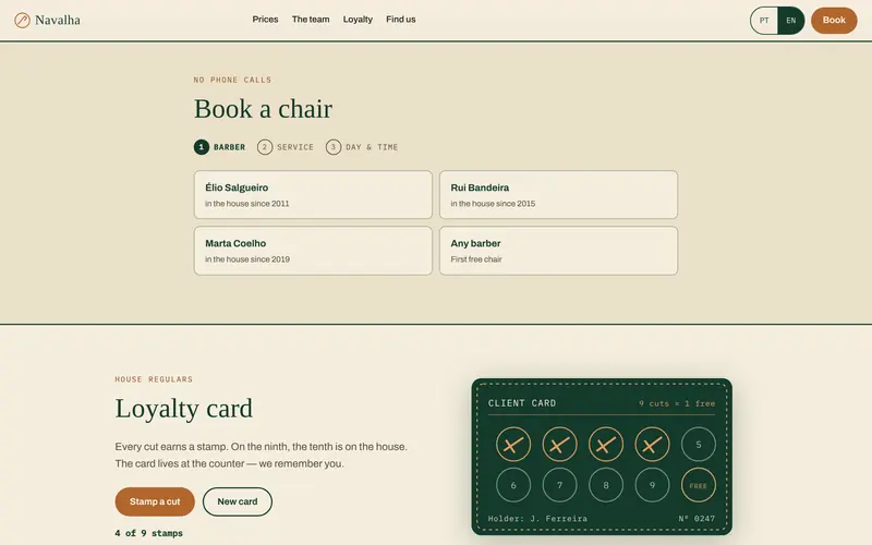 Booking, step 1: a barber, or the first free chair.