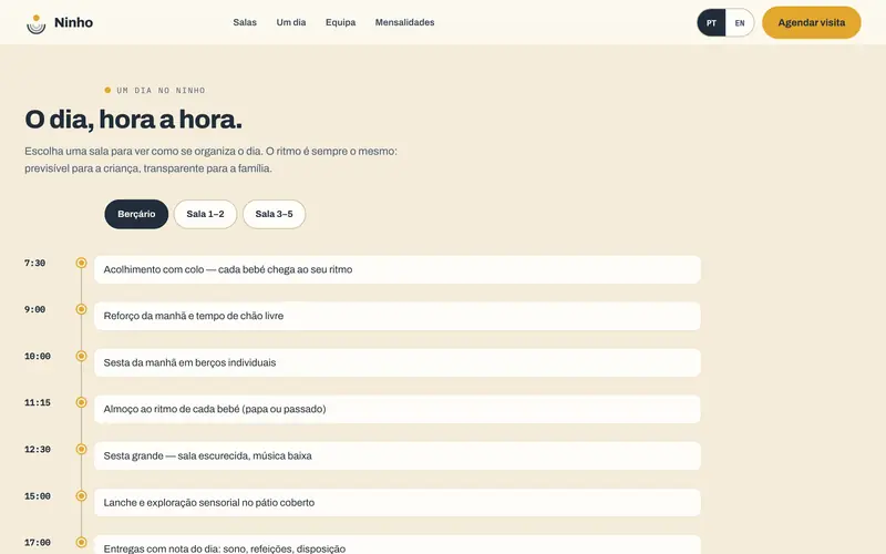 Um dia no berçário: sestas, refeições e entregas.