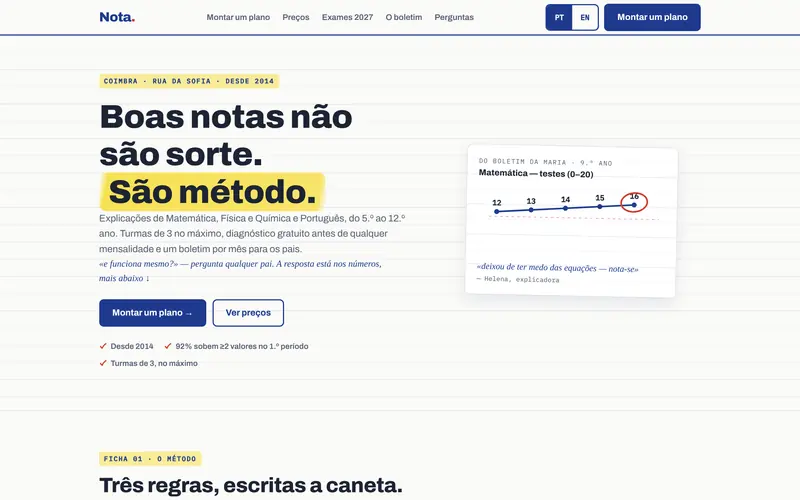 Página inicial: a proposta, os números e o plano à vista.