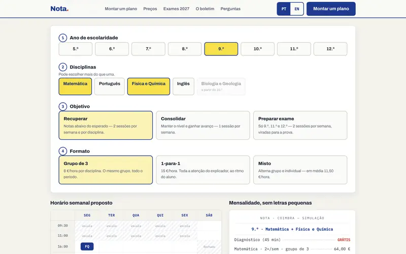 O construtor do plano: 9.º ano, Matemática e Física e Química.