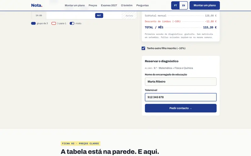 O pedido de diagnóstico, com o resumo do plano.