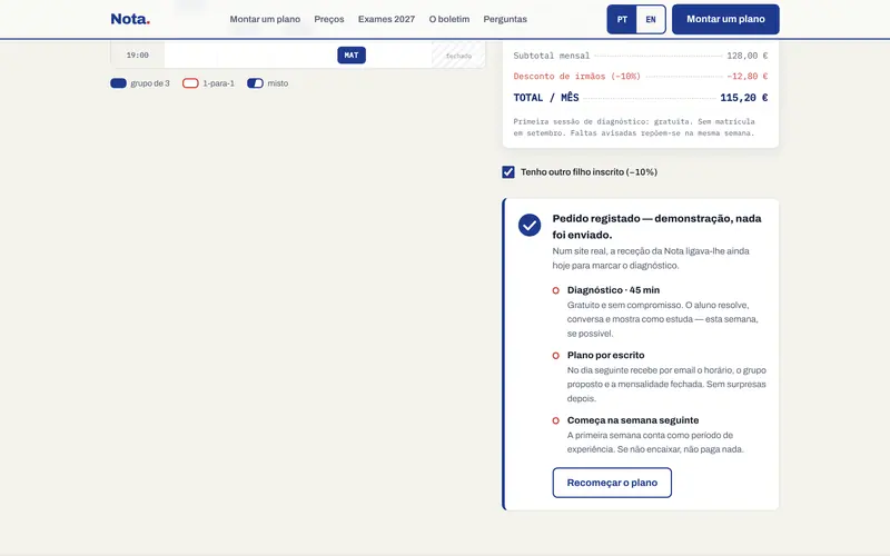 A confirmação, com os próximos passos.