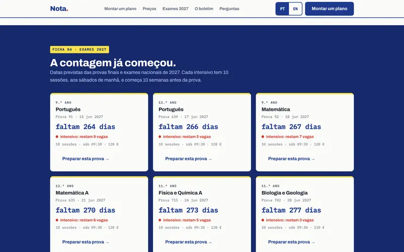 Os exames de 2027, com os dias que faltam.