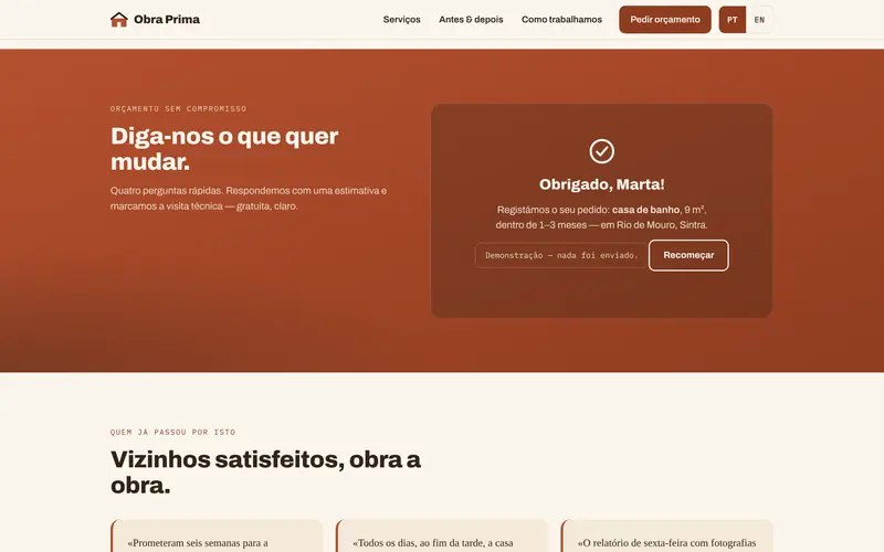 E a confirmação, com o resumo do pedido.