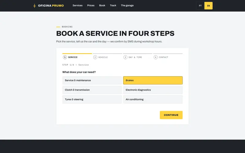 Booking, step 1: the service.