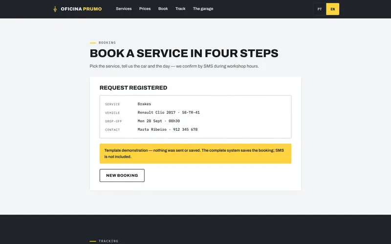 The confirmation, with the booking summary.