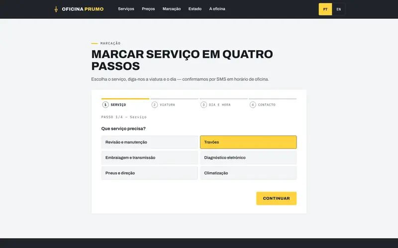Marcação, passo 1: o serviço.