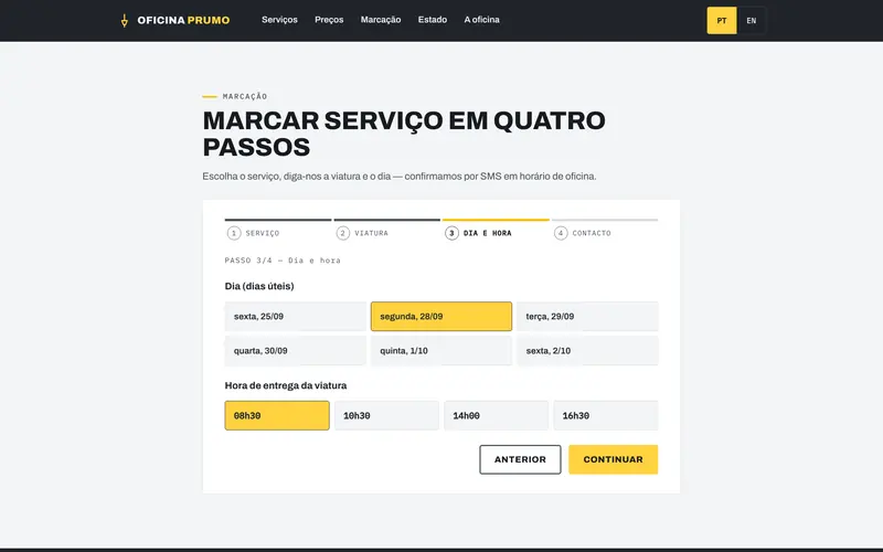 Passo 3: o dia e a hora de entrega.