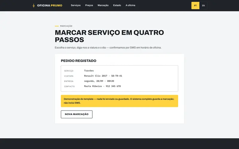 A confirmação, com o resumo da marcação.