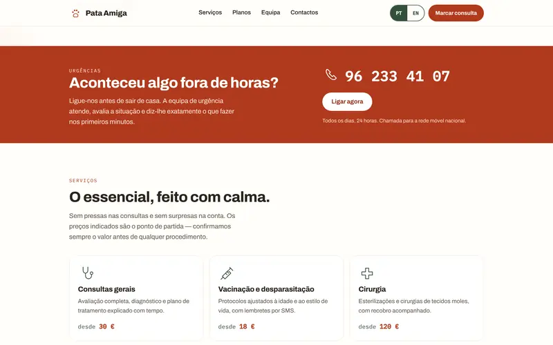 A faixa de urgências, com o telefone 24 horas.